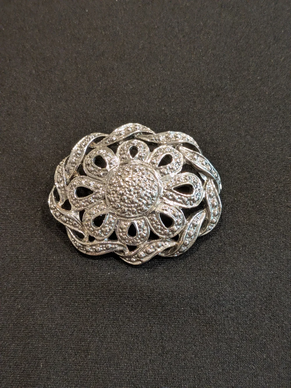Vintage 1970s Art Deco Marcasite Brooch And Silver Plated Setting - Women's Broo